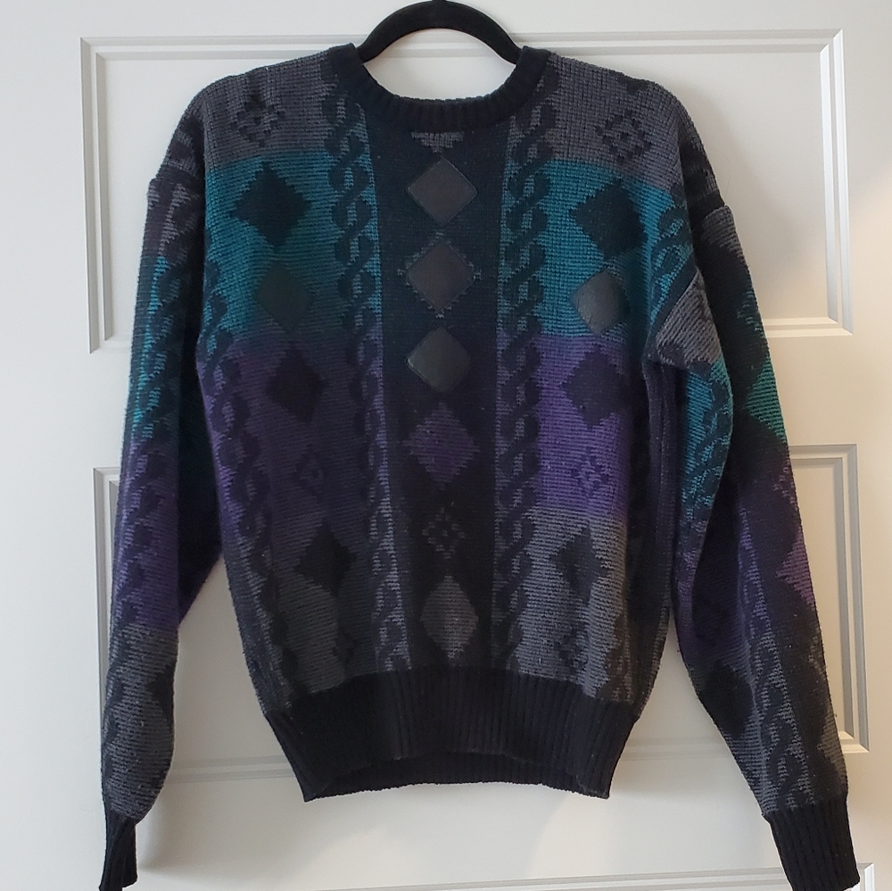 Vintage Chartwell Sweater, Medium, Teal, Purple, Black, 80s, 90s,unisex, men's